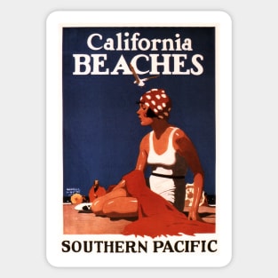 Girl on the Beach California Beaches USA America Art Deco Vintage Tourism Sticker